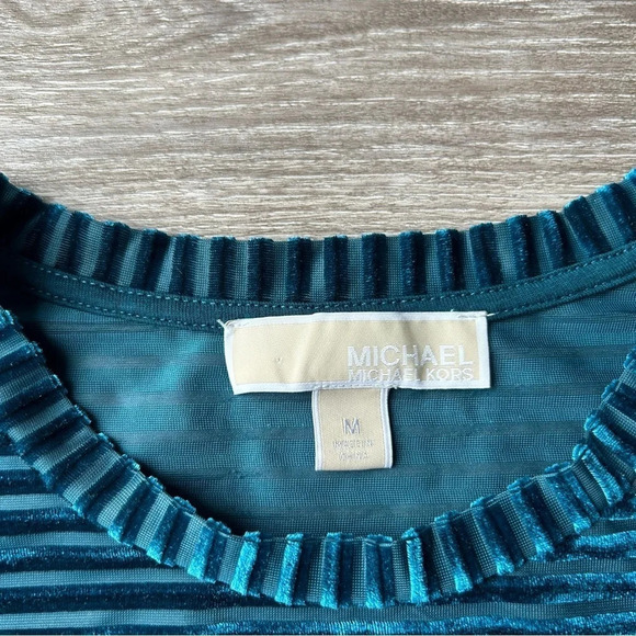 Michael Kors Turquoise Velvet Stripe Flutter  Sleeve Top - Picture 6 of 14